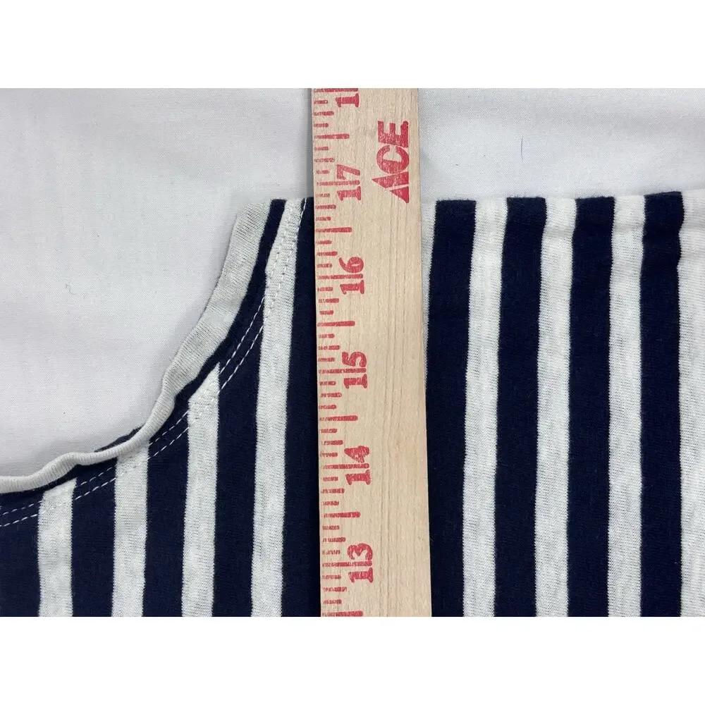 J.Crew Navy Blue White Striped Cotton-blend V-Neck Tank Top XS Coastal Preppy
